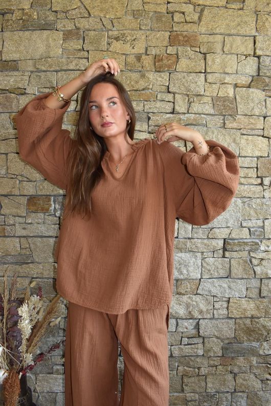 Santos Cushion Cotton Heathcliff Blouse Chestnut